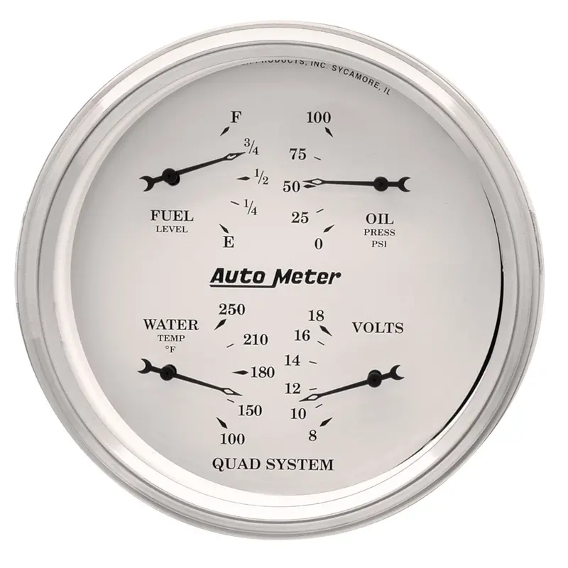 Autometer 5" Quad Gauge Cluster – Rpm, Mph, Fuel, Oil Pressure, Water Temp & Voltage – Vintage White Face 1