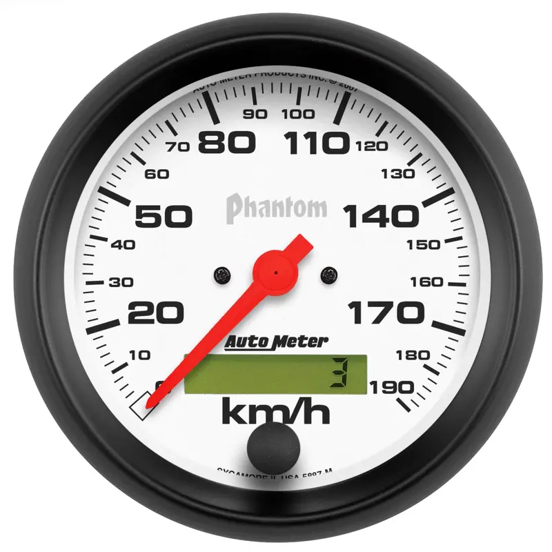 Autometer 5887-M Gauge; Speedometer; 3 3/8In.; 190Km/H; Elec. Prog. W/Lcd Odo; Phantom 1