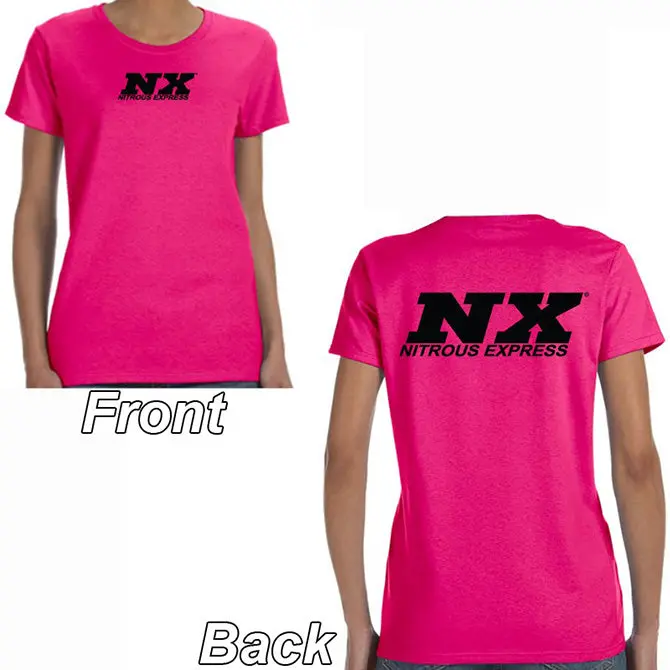 Nitrous Express Nx Logo Graphic T-Shirt — Pink Cotton Tee With Front & Back Black Printing (Xl) 1