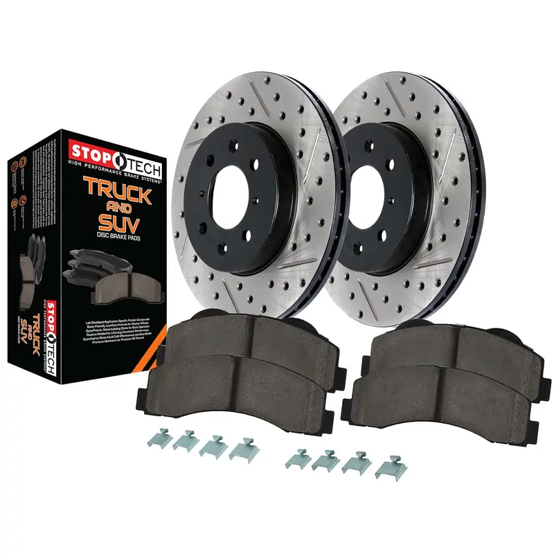 Stoptech 971.65093 Truck Axle Pack – Slotted And Drilled Front Brake Kit 1