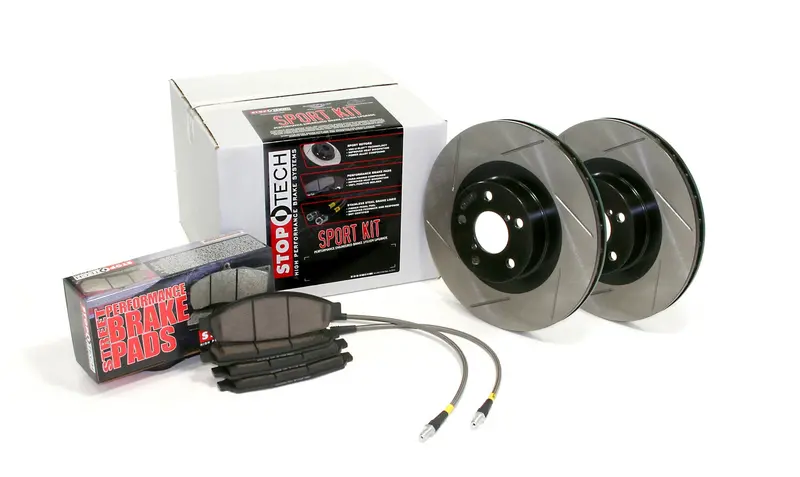 Stoptech 977.42017R Rear Sport Axle Pack – Slotted Rotors With Stainless Steel Brake Lines 1