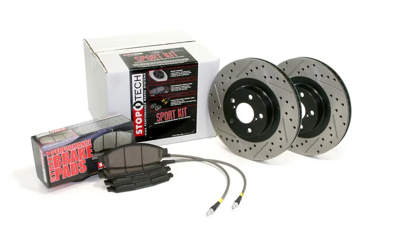 Stoptech 978.45008F Stoptech Sport Axle Pack; Slotted And Drilled; Front Brake Kit With Brake Lines 1